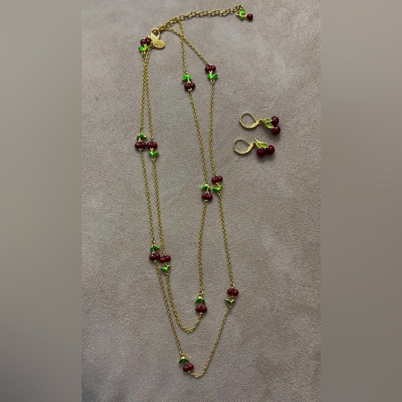 Joan River Custom Enamel Cherry Necklace and Earrings set - Picture 4 of 17